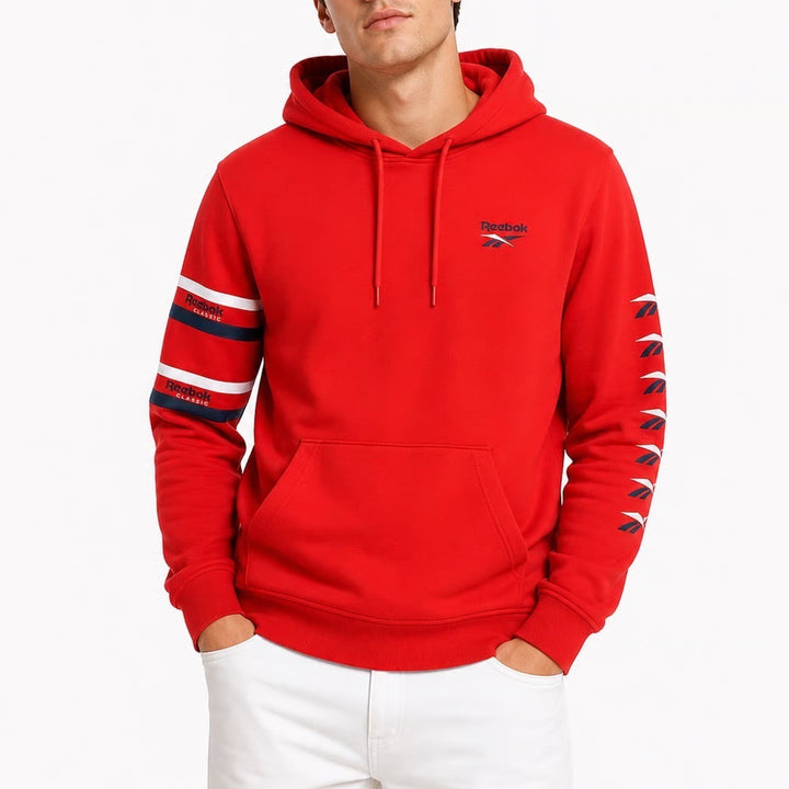 Reebok Classic Mens XL Red Pullover Hoodie Logo Sleeve Graphic Sweatshirt XL