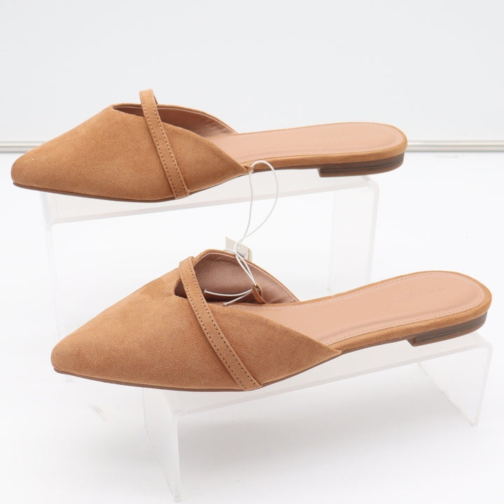 Old Navy Womens Faux Suede Pointed Toe Fashion Mule Flats Camel Tan Size 9 NEW