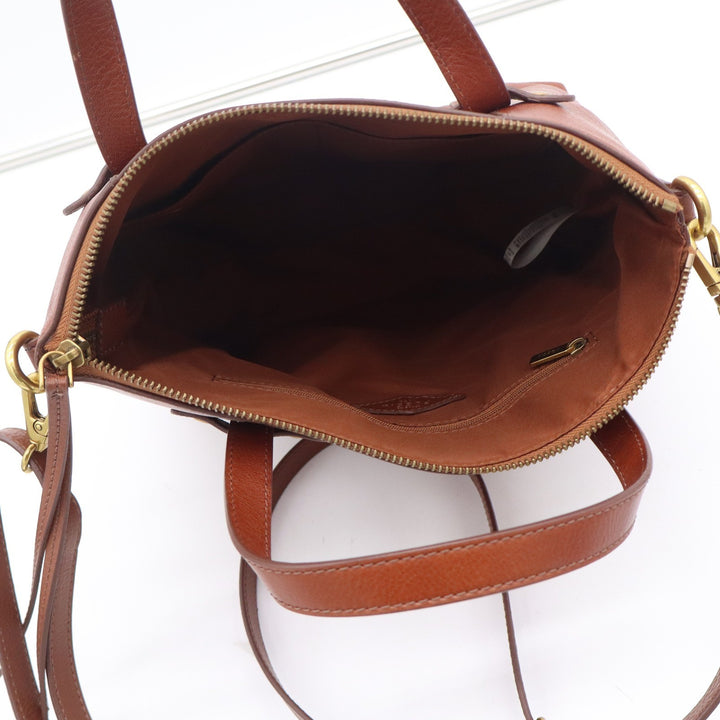 Fossil Felicity Satchel Cognac Brown Leather Crossbody Handbag Gold Hardware