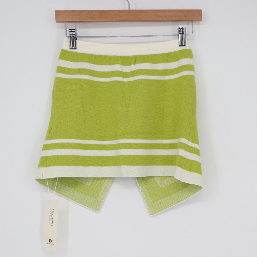 Saodimallsu Lime Green White Geometric Striped Knit Mini Skirt Size L