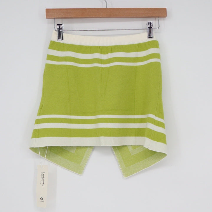 Saodimallsu Lime Green White Geometric Striped Knit Mini Skirt Size L