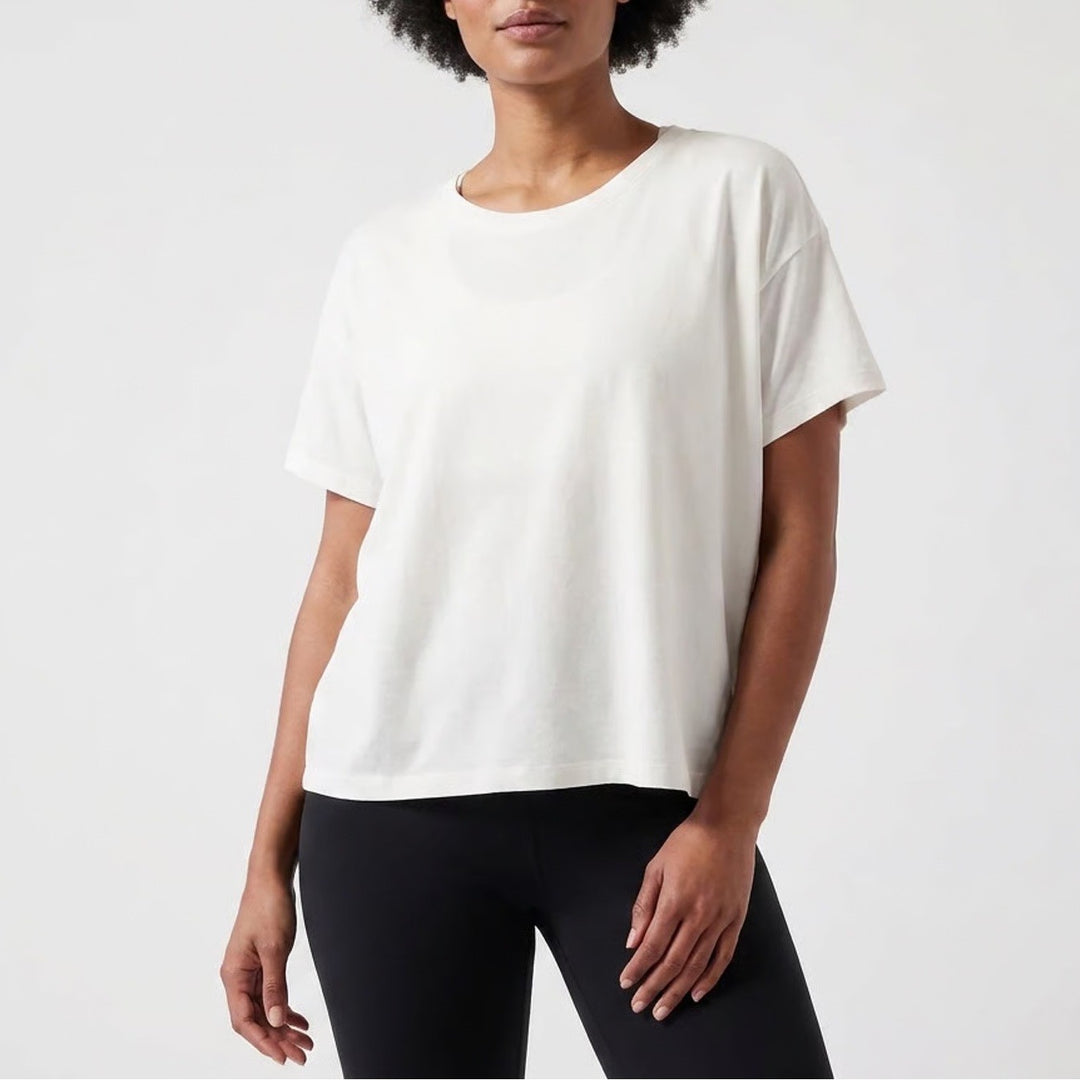 Athleta Zephyr Tee Womens XL White Short Sleeve Crew Neck Relaxed Fit Shirt