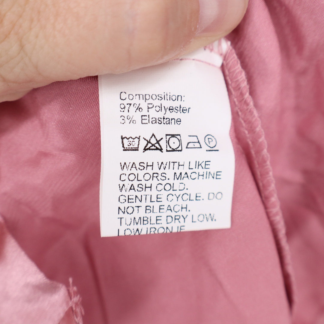 SHEIN Pink Satin Button Up Shirt Feather Trim Cuffs Womens Large KLB