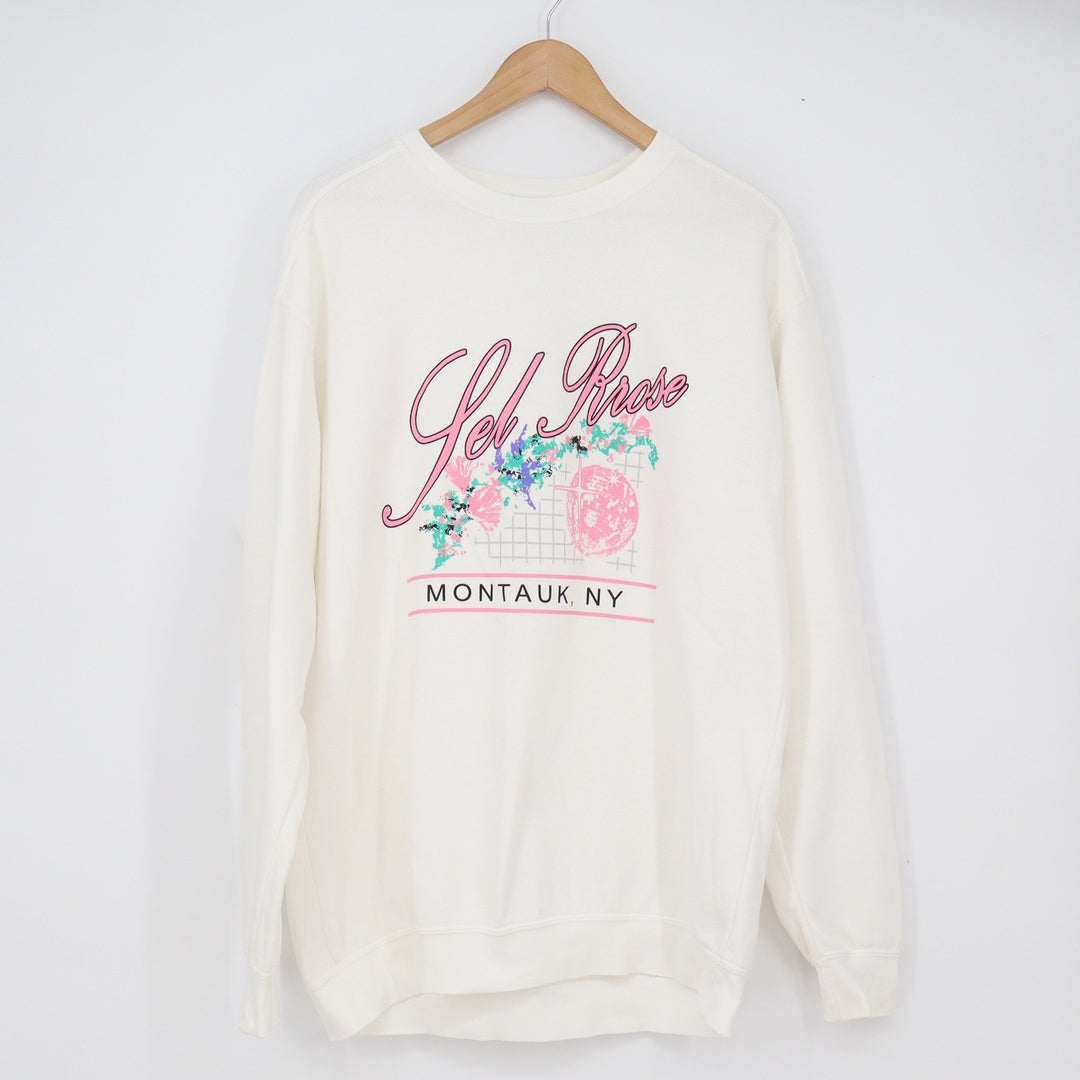 Firstport Sweatshirt Unisex S Montauk NY Gel Prose Cream Graphic Pullover