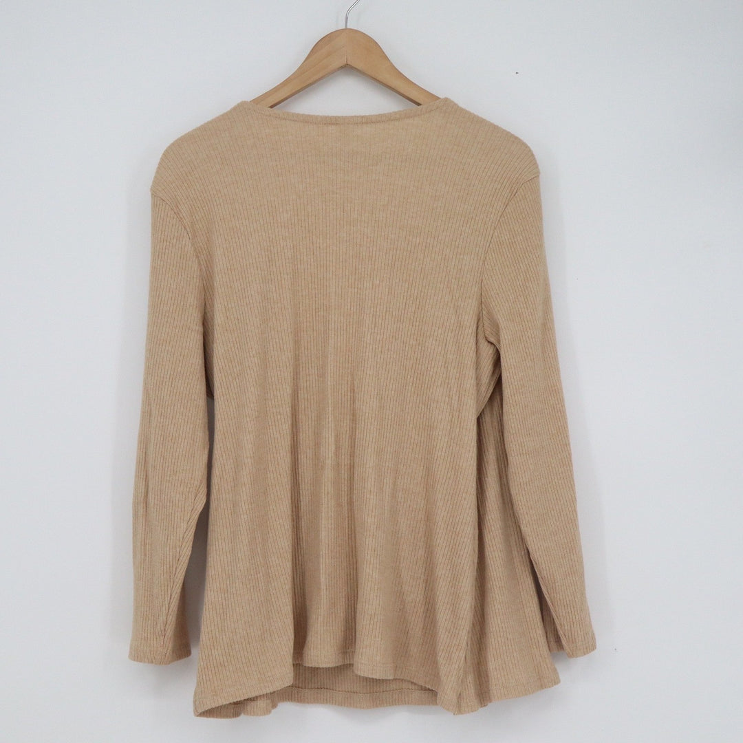 Old Navy Womens XL Tan Ribbed Long Sleeve Side Tie Wrap Top Balletcore V-Neck