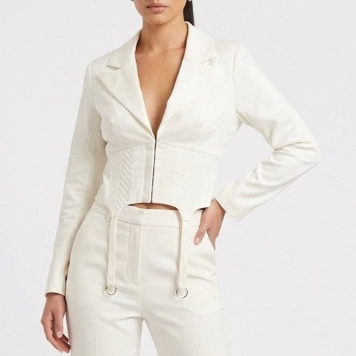 Naked Wardrobe The Statement Ivory Cropped Garter Blazer Size Small