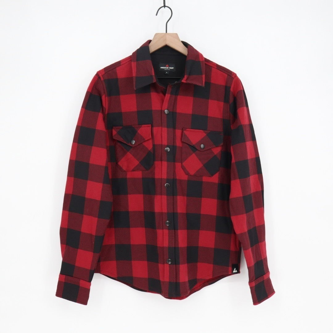 American Giant Redwood Overshirt Unisex S Red Plaid Cotton Fleece Spread Collar