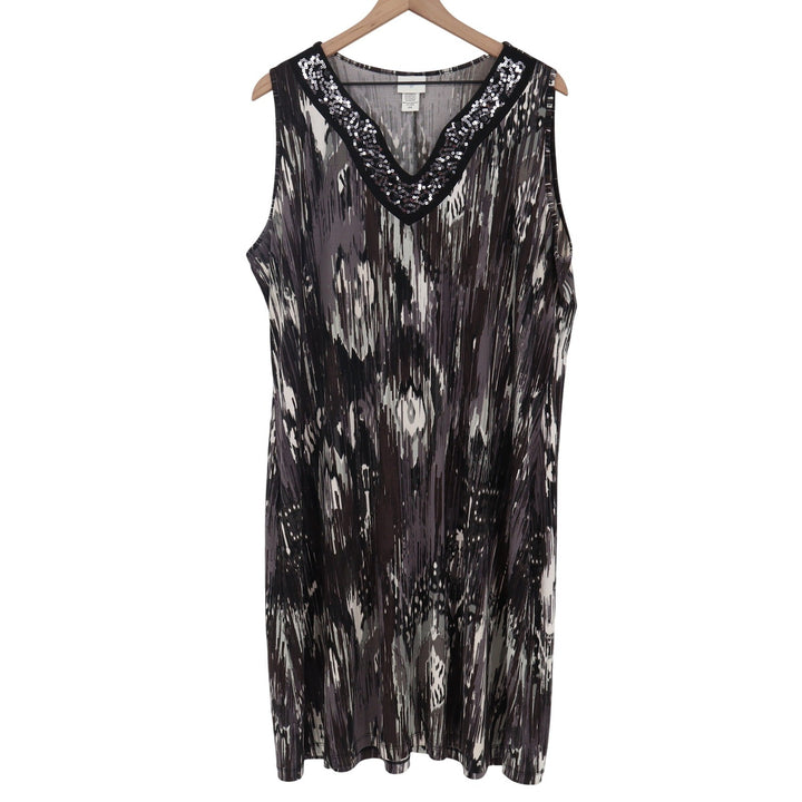 Jaclyn Smith Dress Womens 2X Abstract Ikat Black Sequin V-Neck Sleeveless
