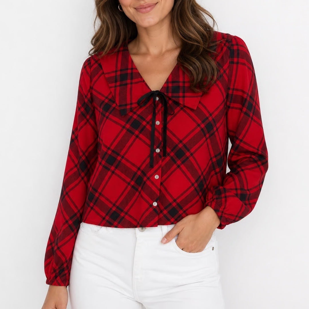 Old Navy Womens Red Plaid Peter Pan Collar Button Front Blouse Medium