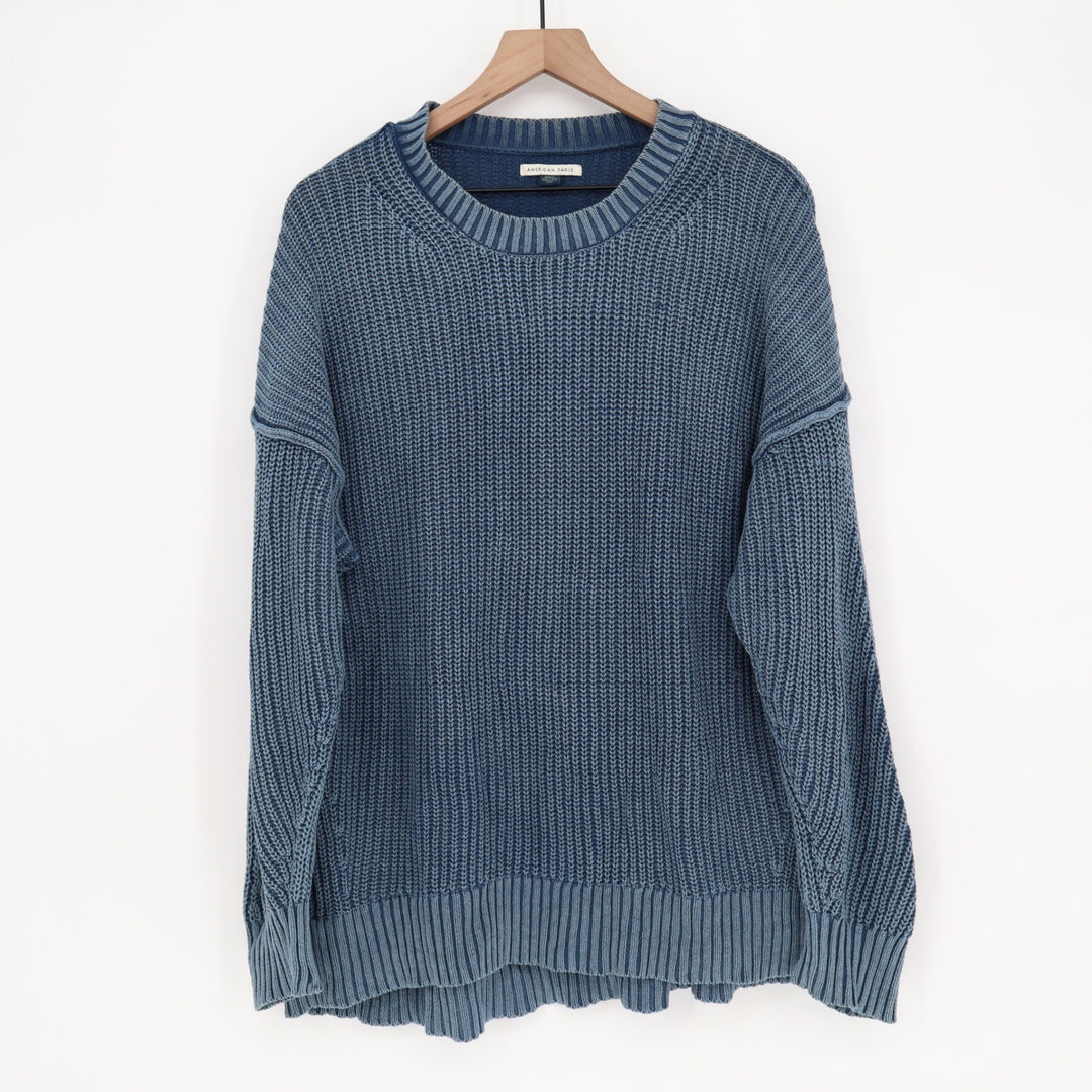 American Eagle Blue Acid Wash Shaker Stitch Cotton Knit Sweater Women's Medium M