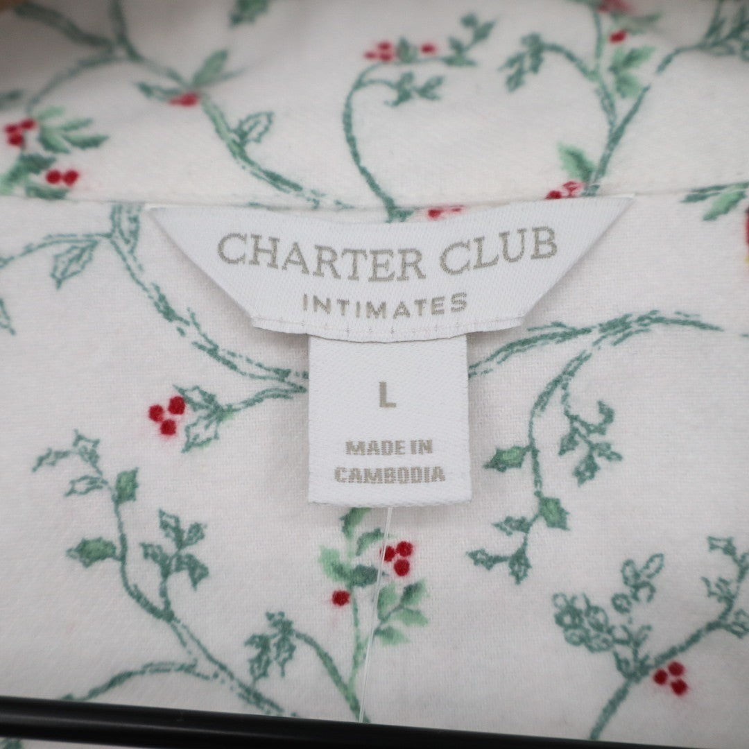 Charter Club Flannel Pajamas Top Womens Large White Floral Cotton Button Front
