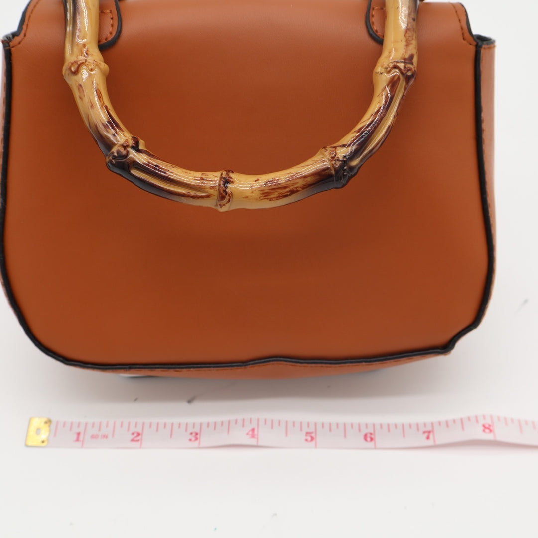 Womens Handbag Brown Bamboo Shaped Detachable Adjustable Strap Crossbody Bag