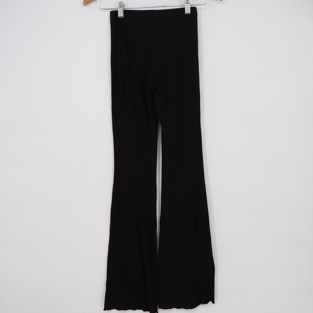 Forever 21 Womens Small Black Ribbed Knit Flare Pants Lettuce Edge Bell Bottoms