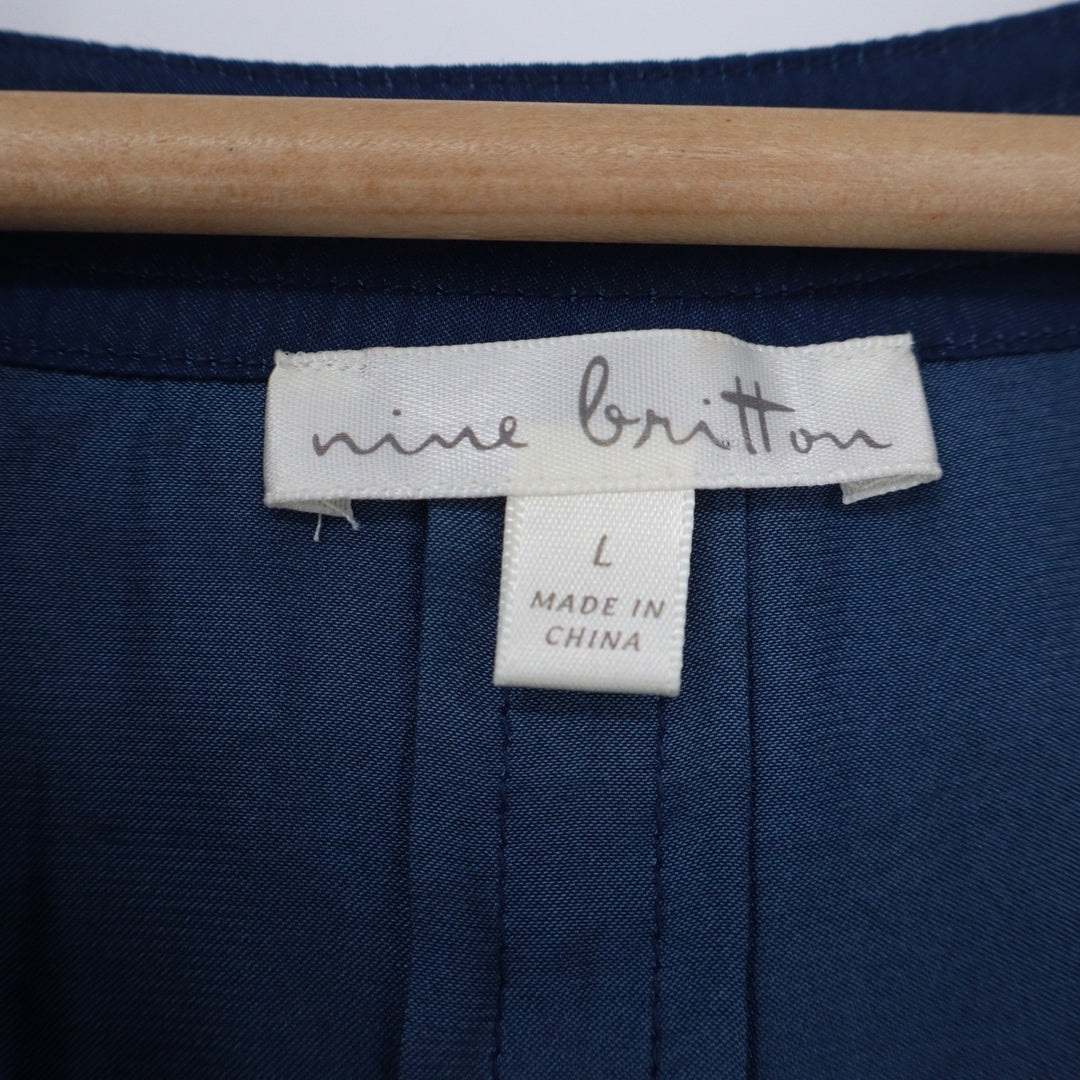 Nine Britton Navy Blue Split V-Neck Short Sleeve High-Low Blouse Top Large