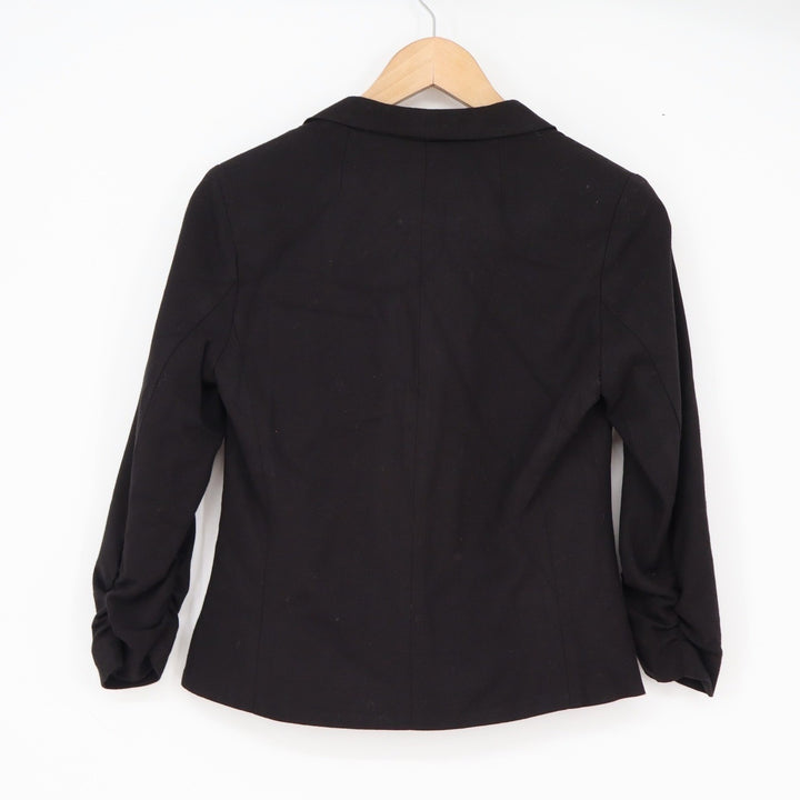 Bar III Blazer Womens Small MJW-216 Black Ruched 3/4 Sleeve Open Front Excellent