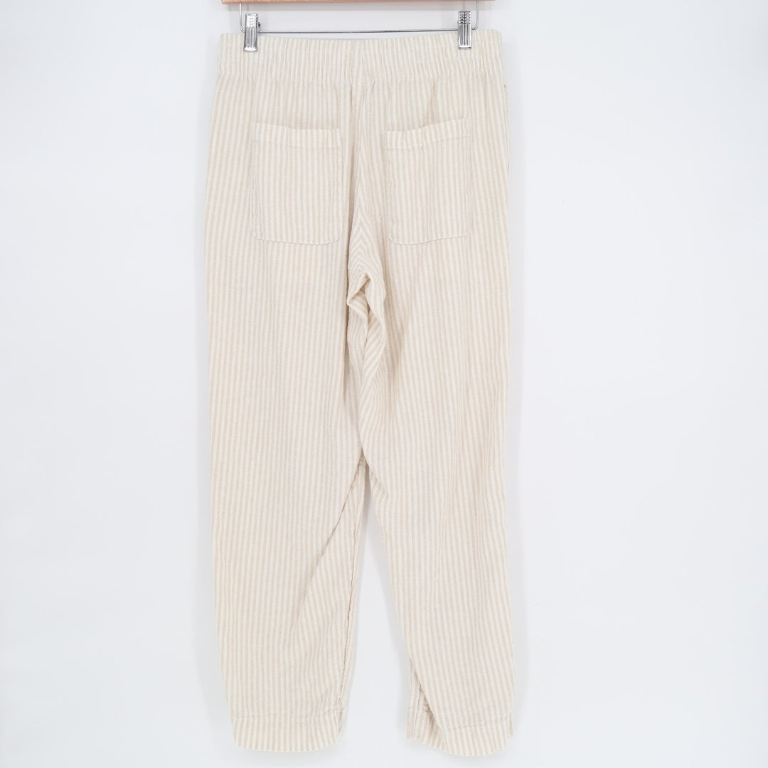 Old Navy Pants Womens Small Beige Striped High Rise Elastic Waist Straight Leg