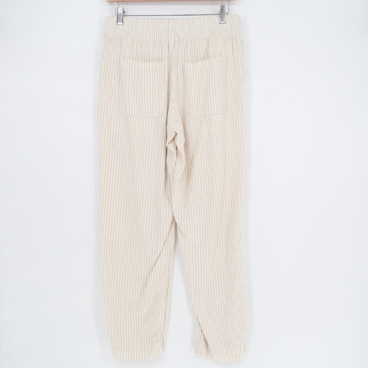 Old Navy Pants Womens Small Beige Striped High Rise Elastic Waist Straight Leg