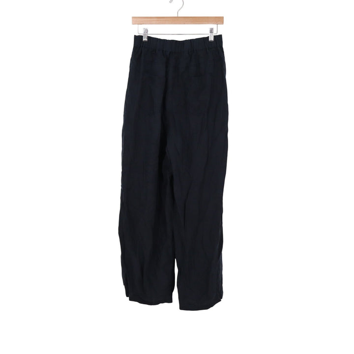 Navy Blue Wide Leg Pleated Trousers High Waist Elastic Back Pants Size L