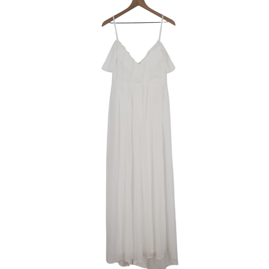 Lulus Marcelyn Maxi Dress Womens XL White Pleated V-Neck Cold-Shoulder Back Zip