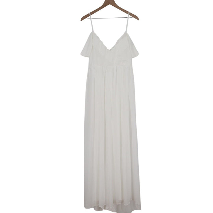 Lulus Marcelyn Maxi Dress Womens XL White Pleated V-Neck Cold-Shoulder Back Zip