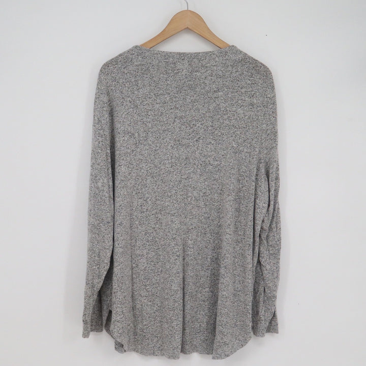 Ava & Viv Womens Plus 2X Heather Grey V-Neck Long Sleeve Marl Top