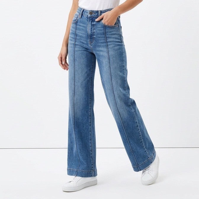 Hidden Los Angeles Flared Jeans Womens 29 Blue Denim Whiskered Pintuck Detail