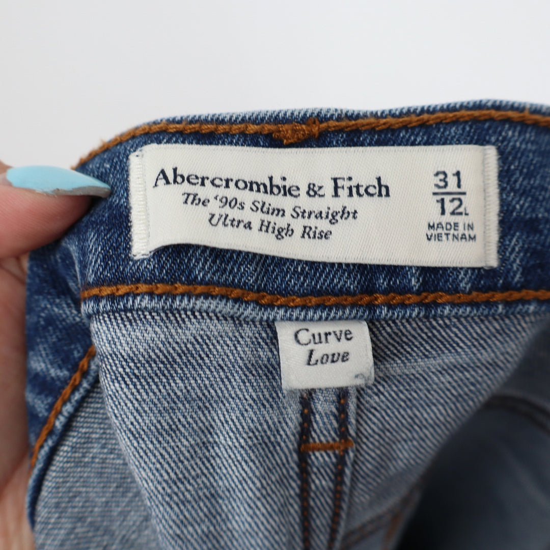 Abercrombie & Fitch Jeans Women's 31/12 90s Slim Straight Blue Distressed