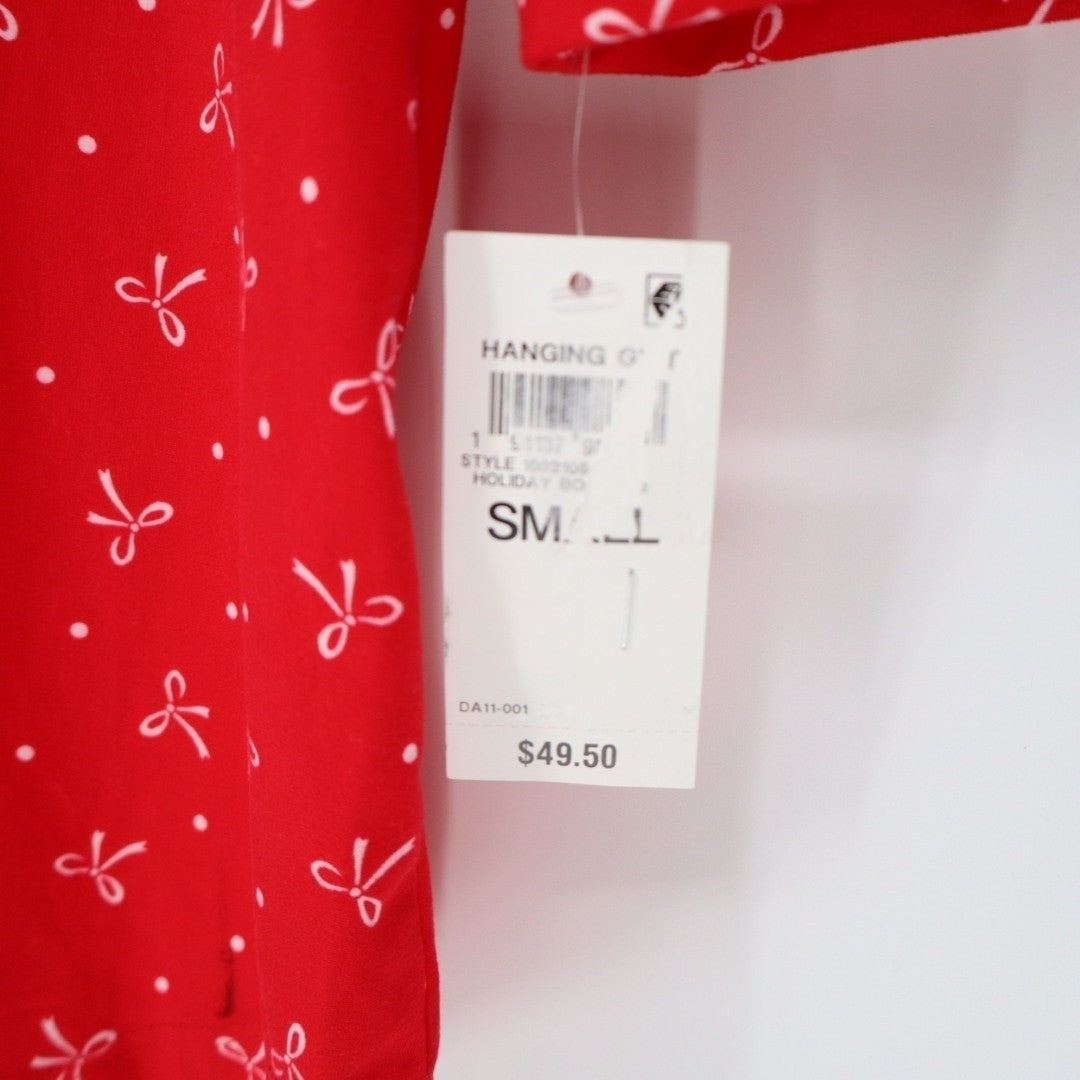 Charter Club Intimates Pajama Shirt Womens S Red Bow Print Stretch Lapel Collar