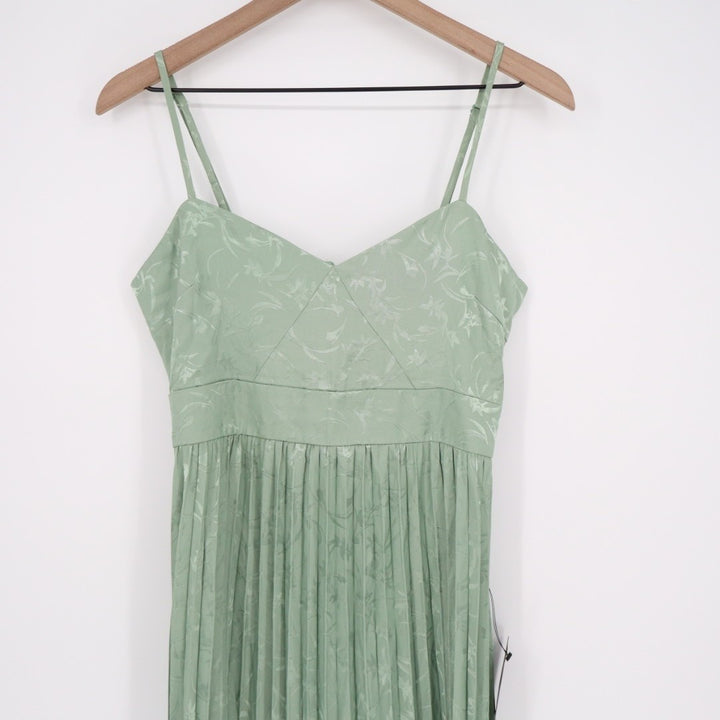 Lulus Regal Romance Midi Dress Womens Small Sage Floral Jacquard Satin Pleated