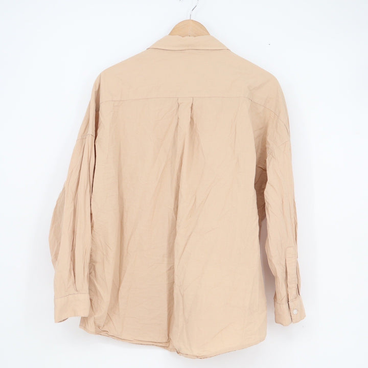 Nude Lucy Womens Tan Beige Cotton Button Down Shirt Oversized Size S
