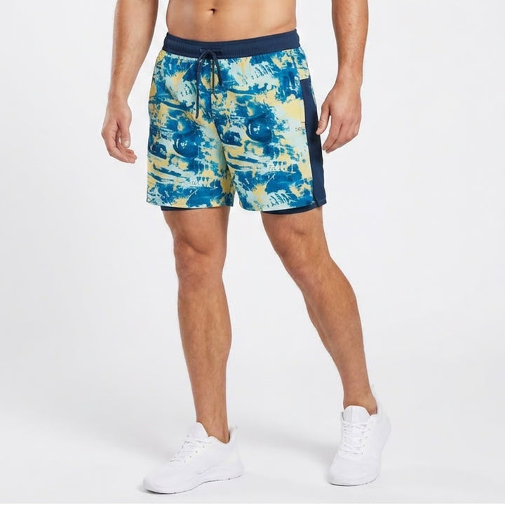 DSG Mens 5" Stride Short Chaos Blue Gleam Abstract Print Running Shorts Large