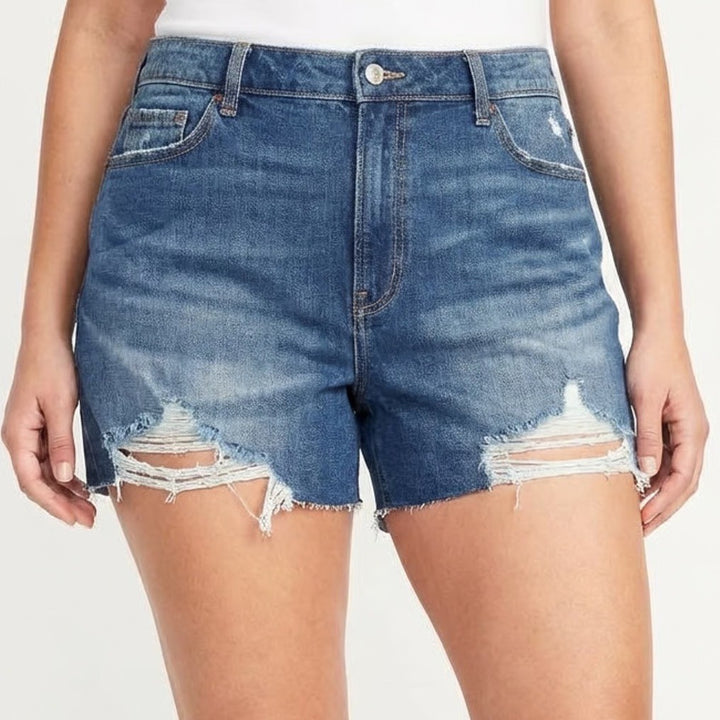 Old Navy Curvy Shorts Women 18 Blue Denim Stretch High Rise Secret-Smooth Pocket