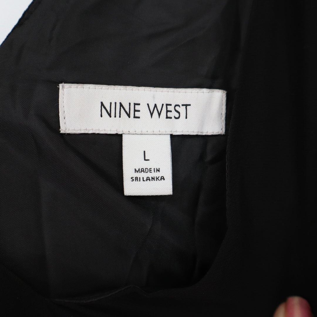 Nine West Dress Womens Large Shift Black Long Sleeve Tie Back Chiffon Excellent