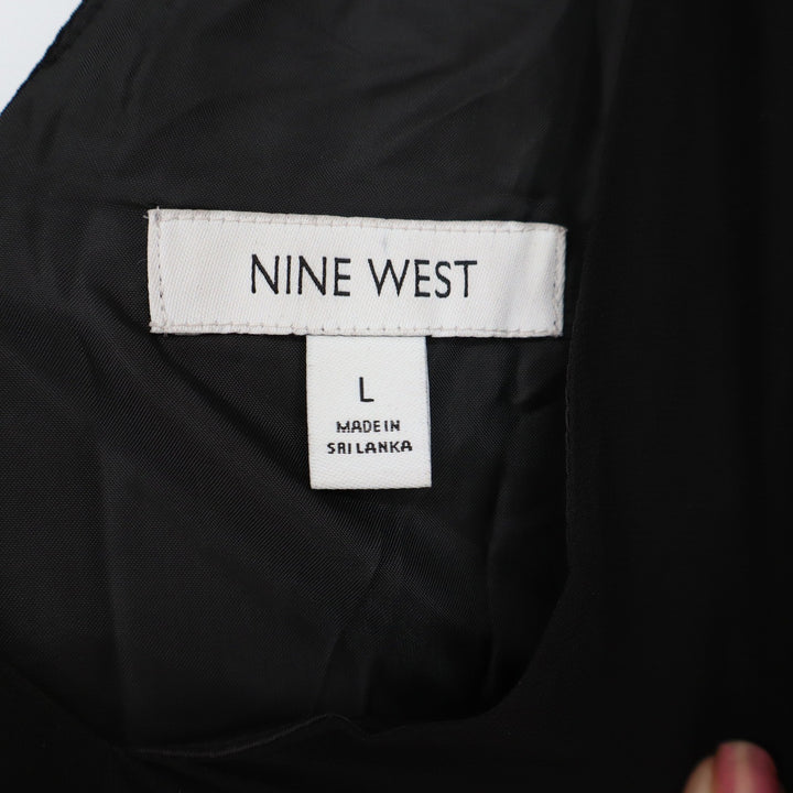 Nine West Dress Womens Large Shift Black Long Sleeve Tie Back Chiffon Excellent
