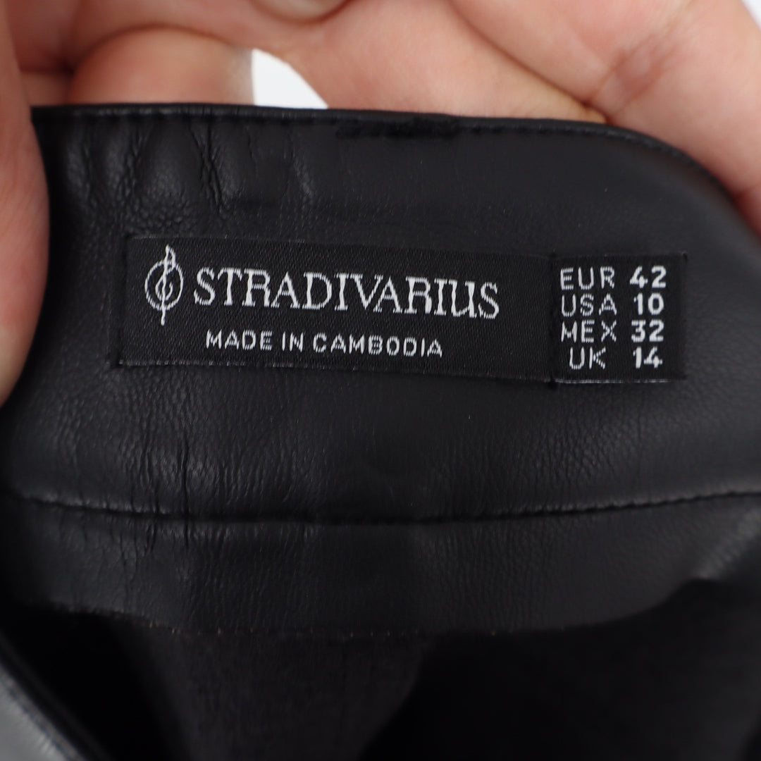 Stradivarius Skirt Womens 10 Faux Leather Midi Black 5-Pocket Excellent
