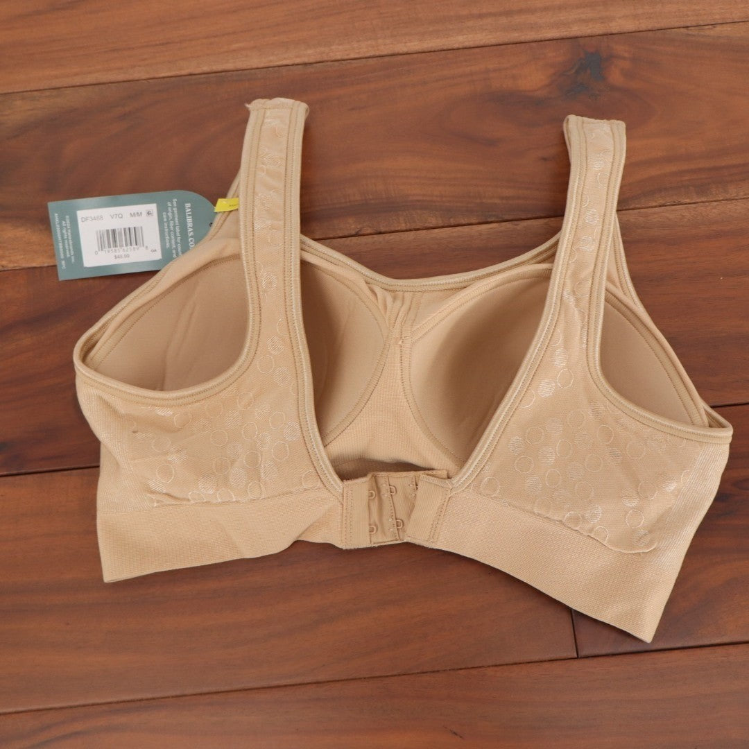 Bali Comfort Revolution Shaping Bra Womens M Nude Dot Stretch Padded Wirefree