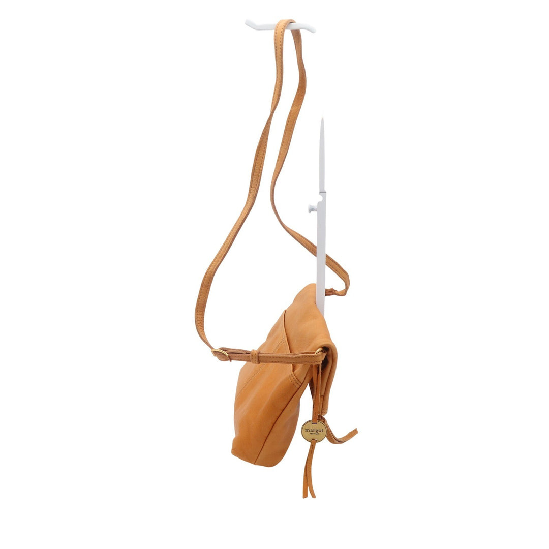 Margot New York Mustard Yellow Leather Foldover Crossbody Bag Gold Hardware