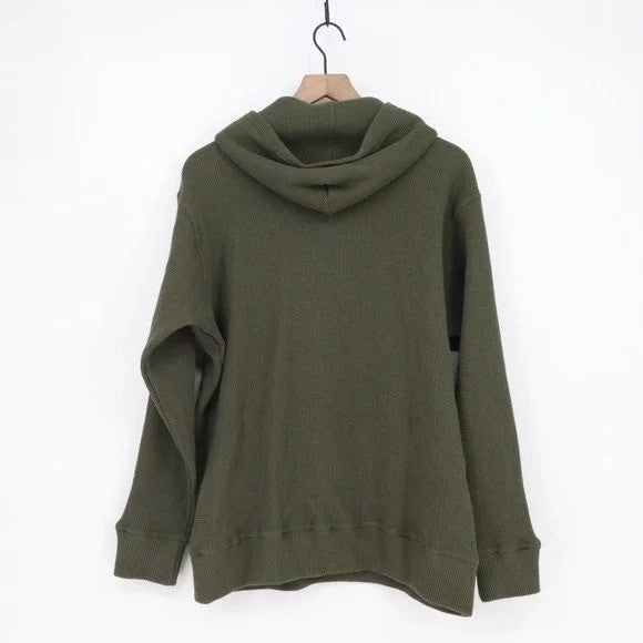 American Giant Summit Hoodie Mens Large Green Cotton Kangaroo Pocket Waffle Knit