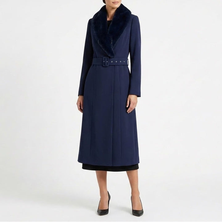 Naked Wardrobe The Statement Trench Coat Womens Large Navy Lined Long Sleeve