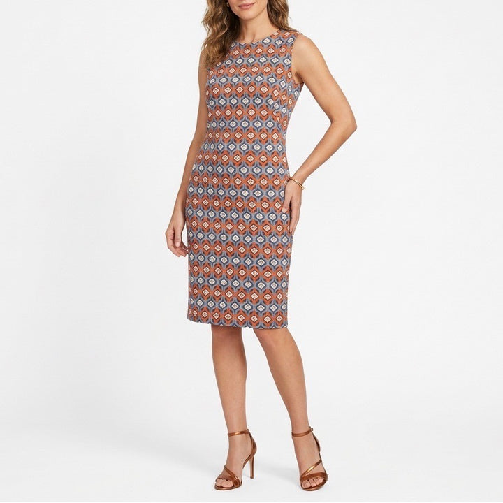 J.McLaughlin Bodycon Dress Womens L Multi Stretch Printed Sleeveless Round Neck