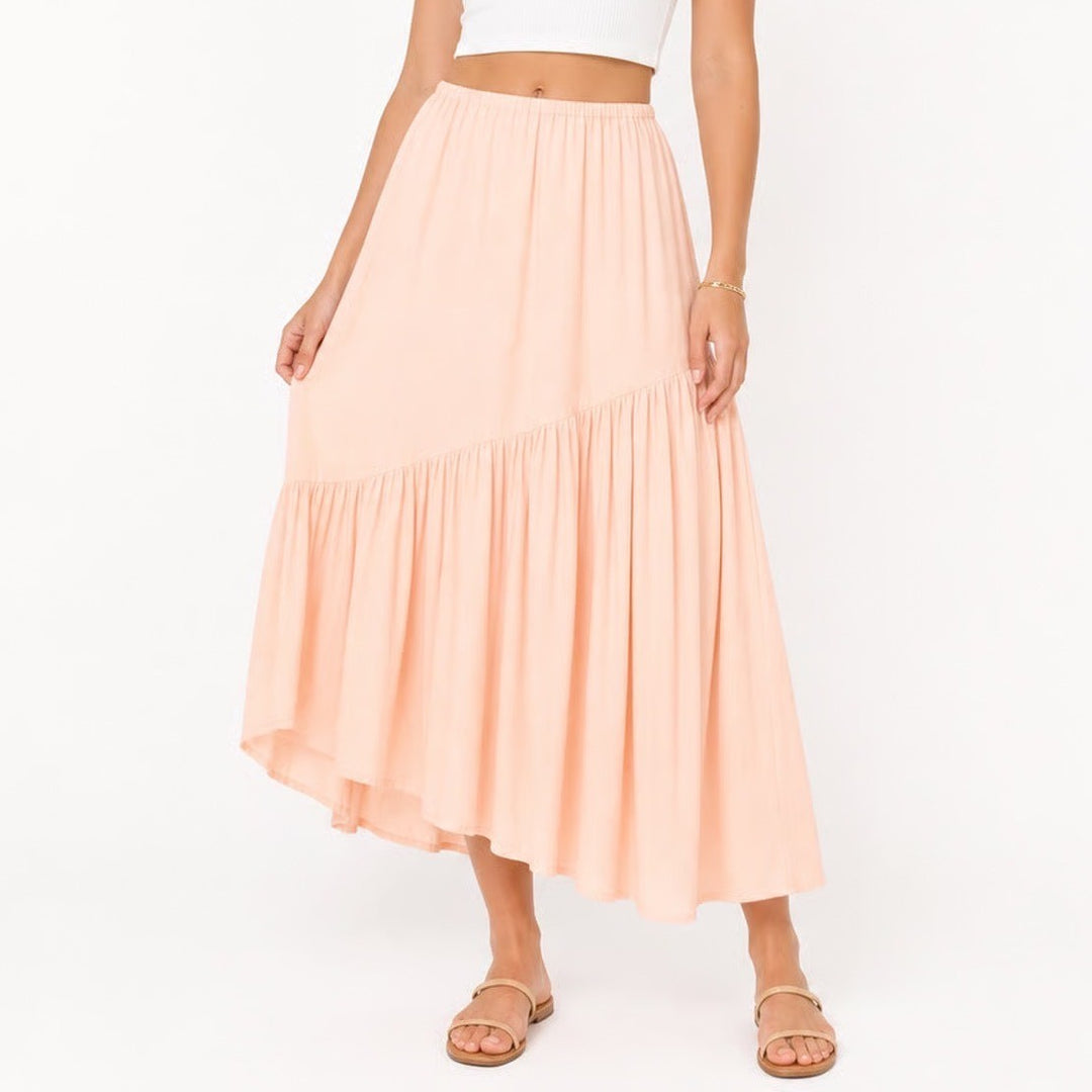 Joie Peach Pink Crinkled Asymmetrical Tiered Maxi Skirt Womens Large