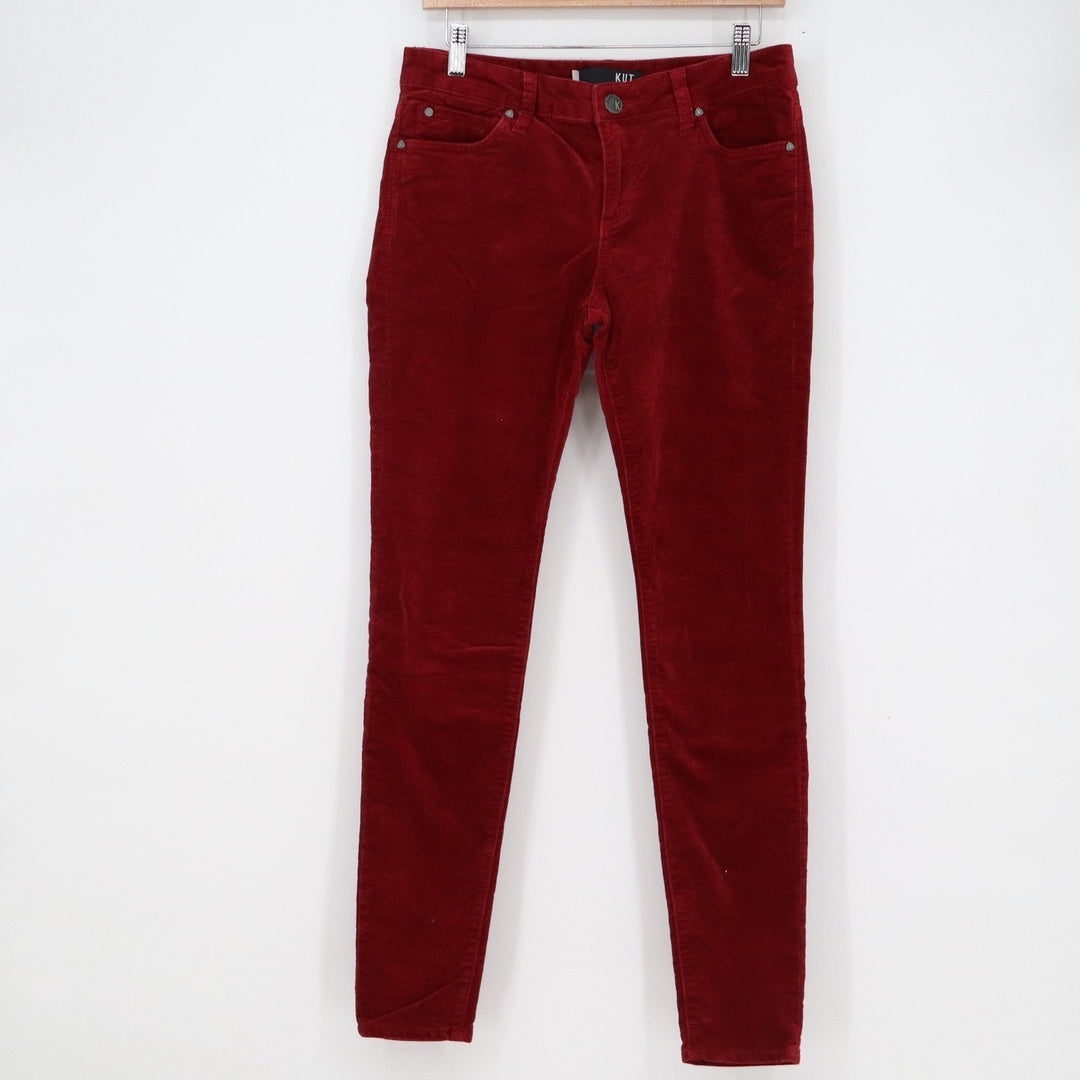 Kut from the Kloth Mia Toothpick Skinny Corduroy Pants Burgundy Red Size 6