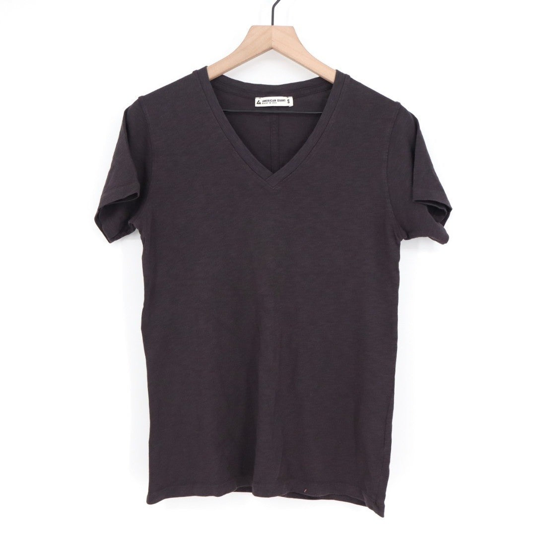 American Giant Womens Size S Black V Neck Supima Cotton T Shirt Made in USA