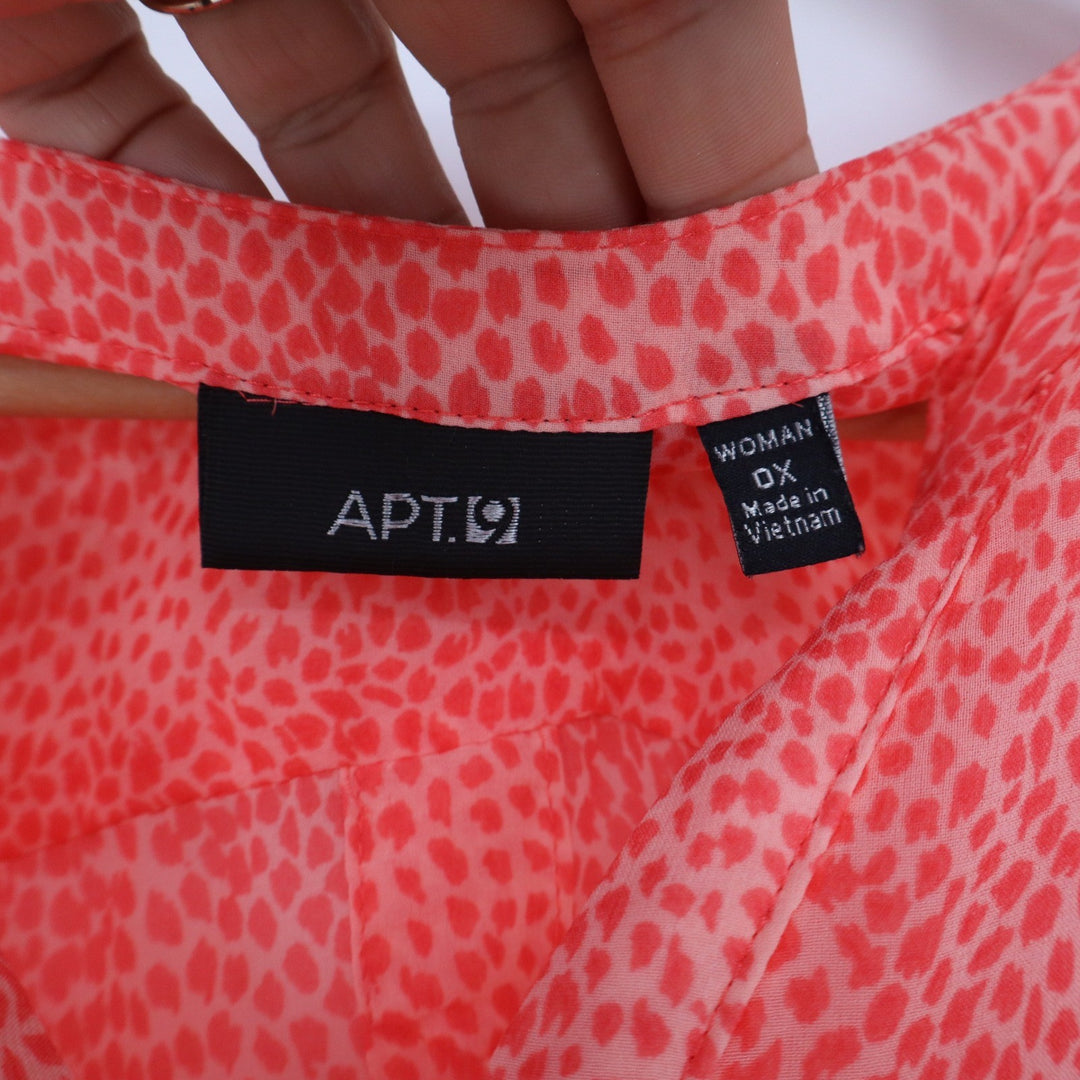 Apt 9 Womens 0X Coral Pink Micro Dot Chiffon Roll Tab 3/4 Sleeve Blouse Top