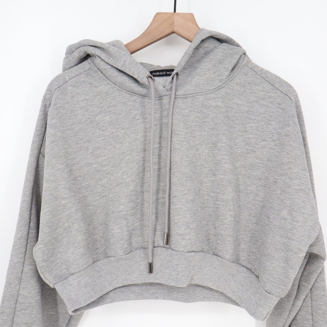 Naked Wardrobe Womens Heather Gray Cropped Hoodie Sweatshirt L