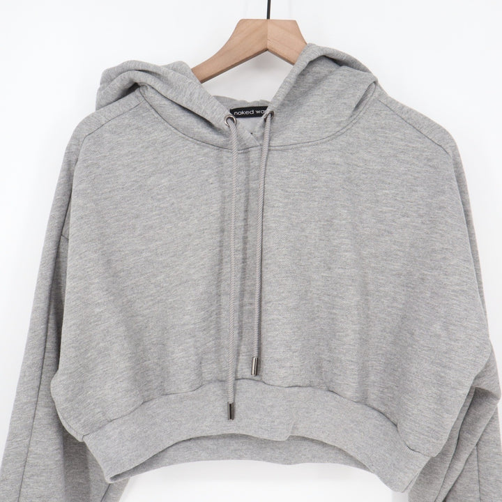 Naked Wardrobe Womens Heather Gray Cropped Hoodie Sweatshirt L