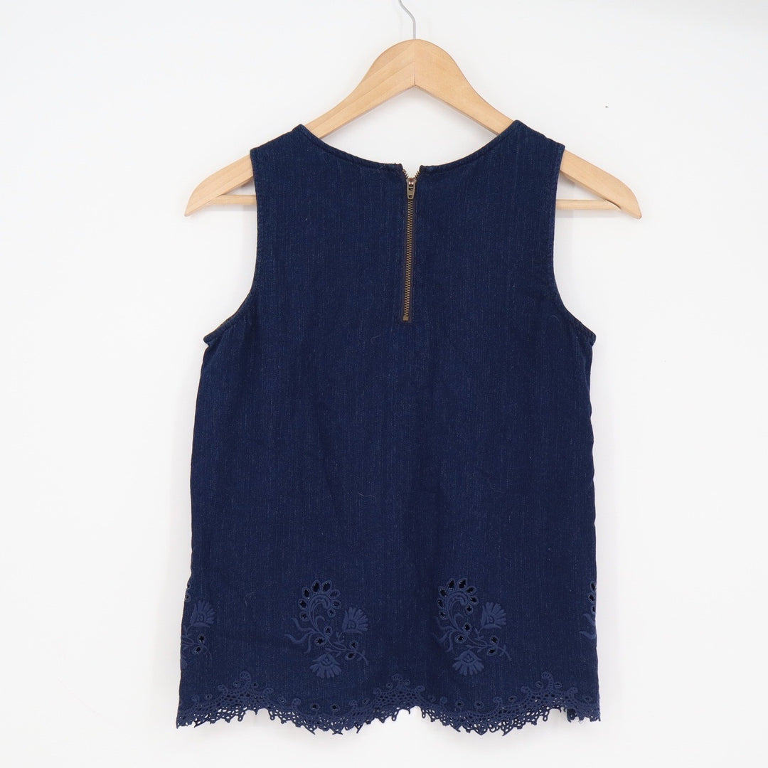 Madewell Womens XS Denim Eyelet Scalloped Hem Sleeveless Top Indigo Blue