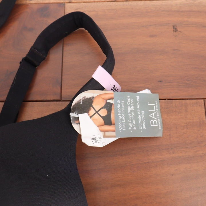 Bali Coolest Smoothing T-Shirt Bra Womens 36D Black Adjustable Strap Underwire