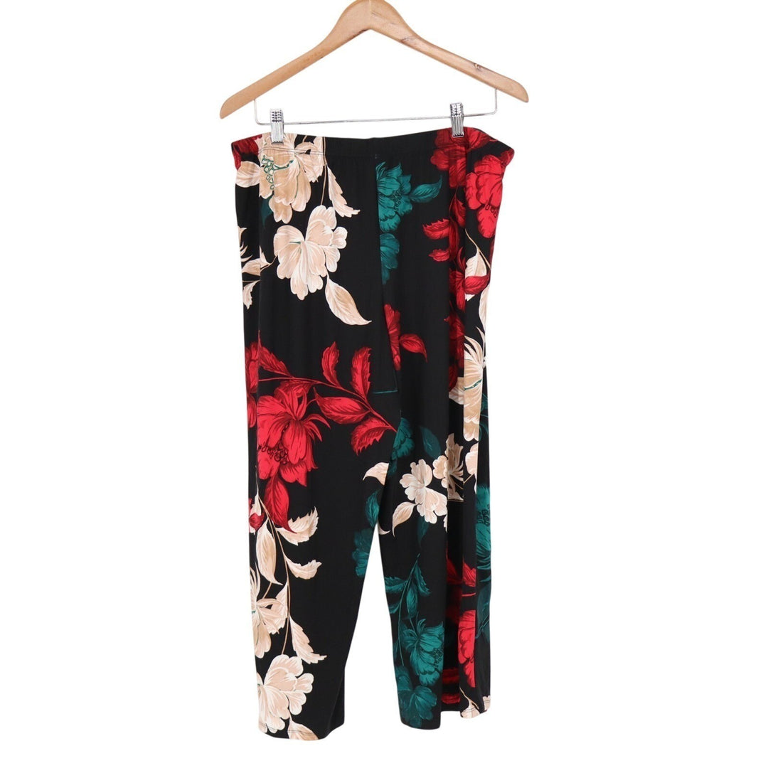 Linea Donatella Set Women XL Black Red Floral Wrap Kimono Cardigan & Pants