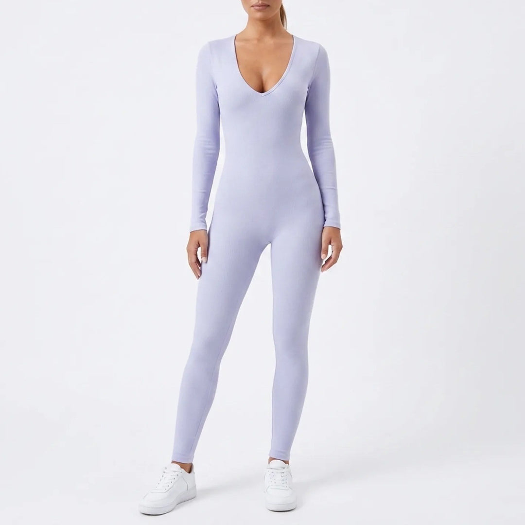 Naked Wardrobe Womens Long Sleeve V-Neck Jumpsuit Periwinkle Blue Size S